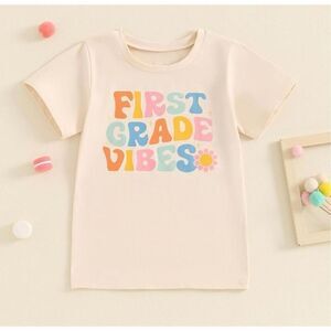 First grade Vibes cream kids girls 6-7 year floral hippie t-shirt